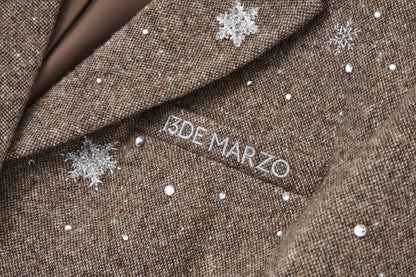 13DE MARZO Rhinestone Snowflake Embroidery Blazer Coat Brown - 13DE MARZO