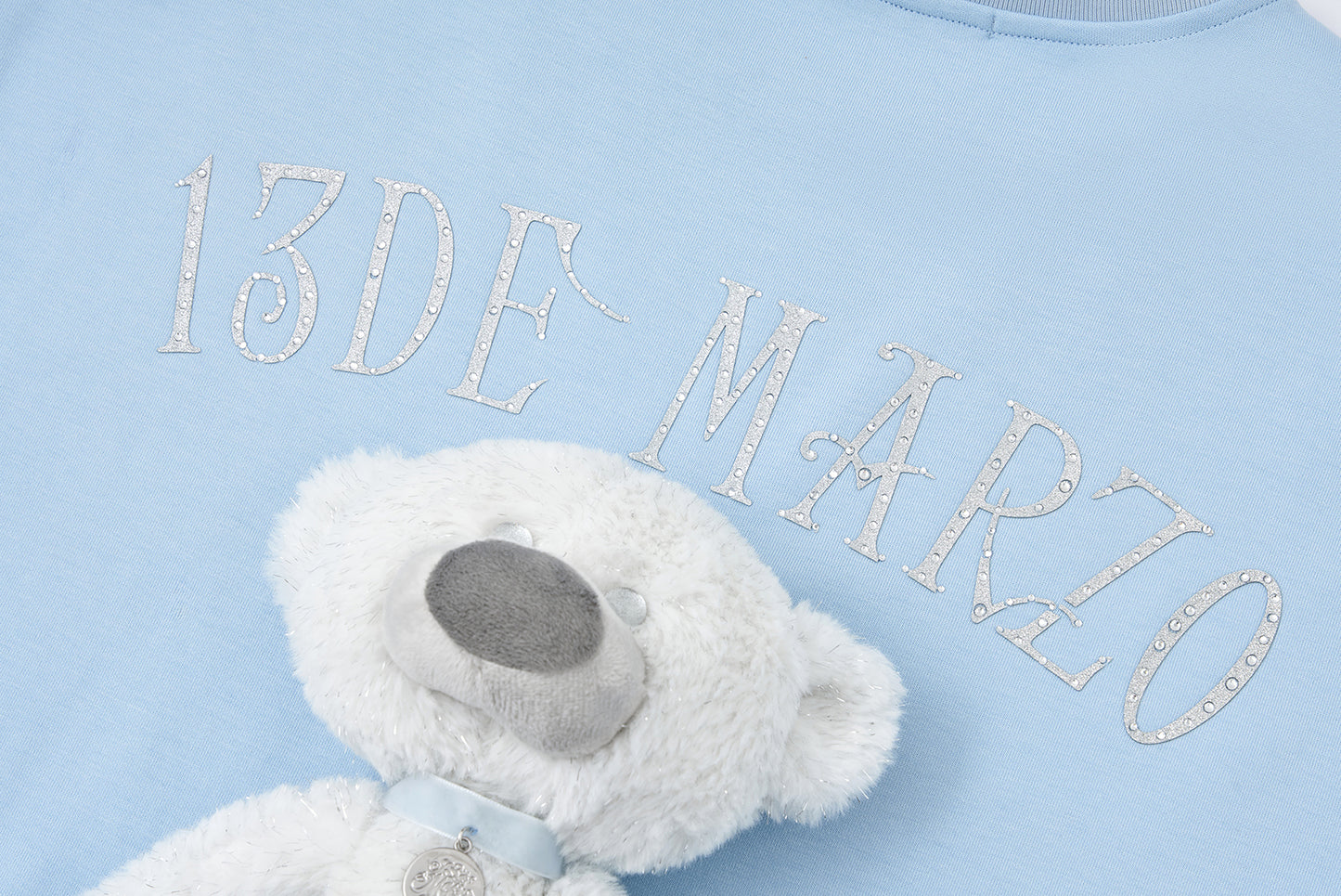 13DE MARZO Shimmer Logo Print Bear T-shirt Blue - 13DE MARZO