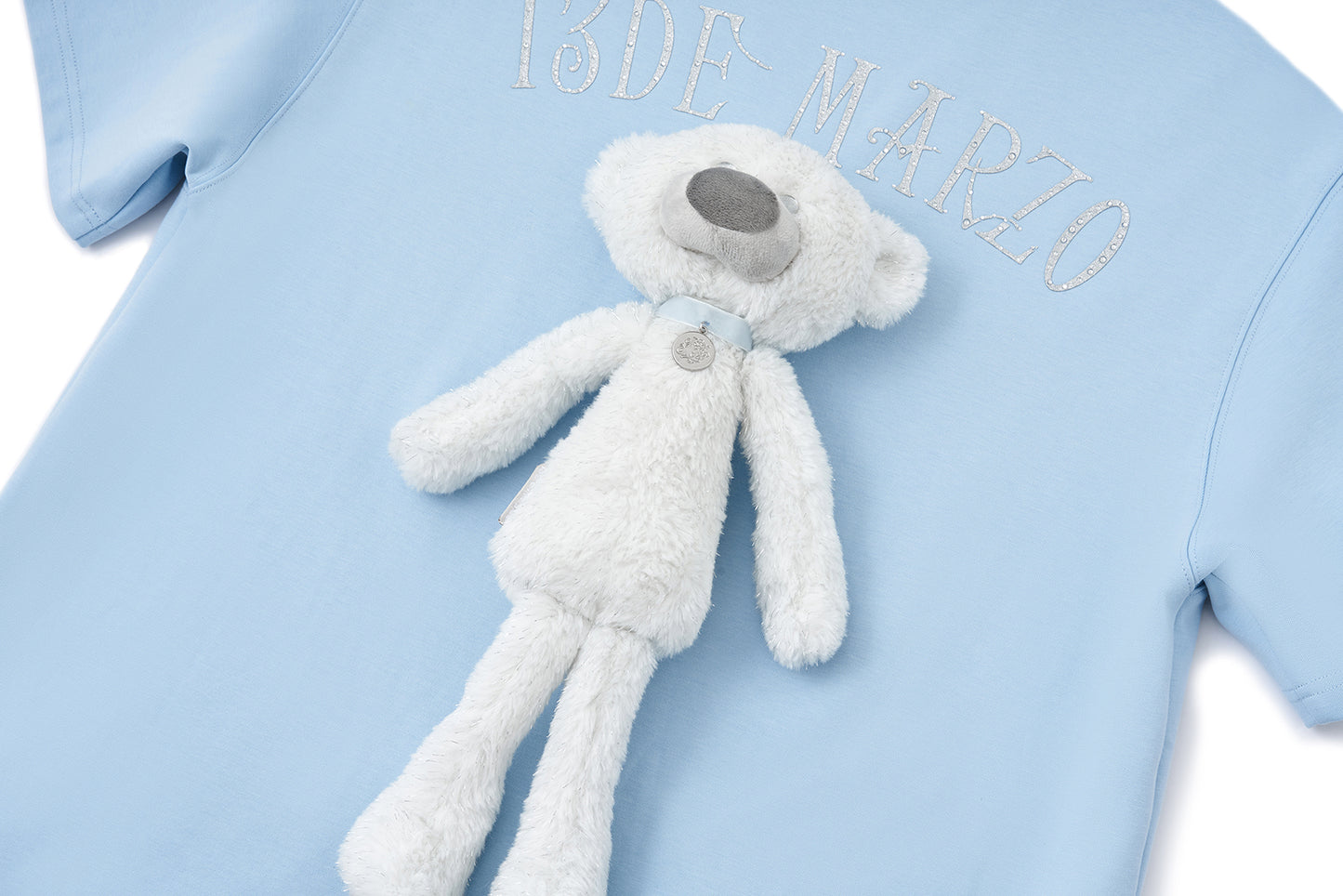 13DE MARZO Shimmer Logo Print Bear T-shirt Blue - 13DE MARZO