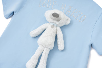 13DE MARZO Shimmer Logo Print Bear T-shirt Blue - 13DE MARZO
