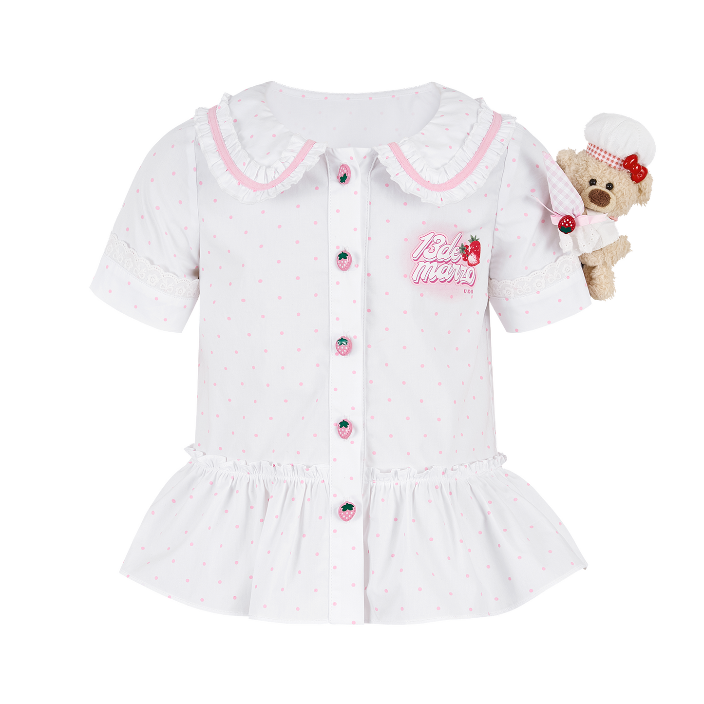 13DE MARZO BabyBear Strawberry Polka Shirt - 13DE MARZO