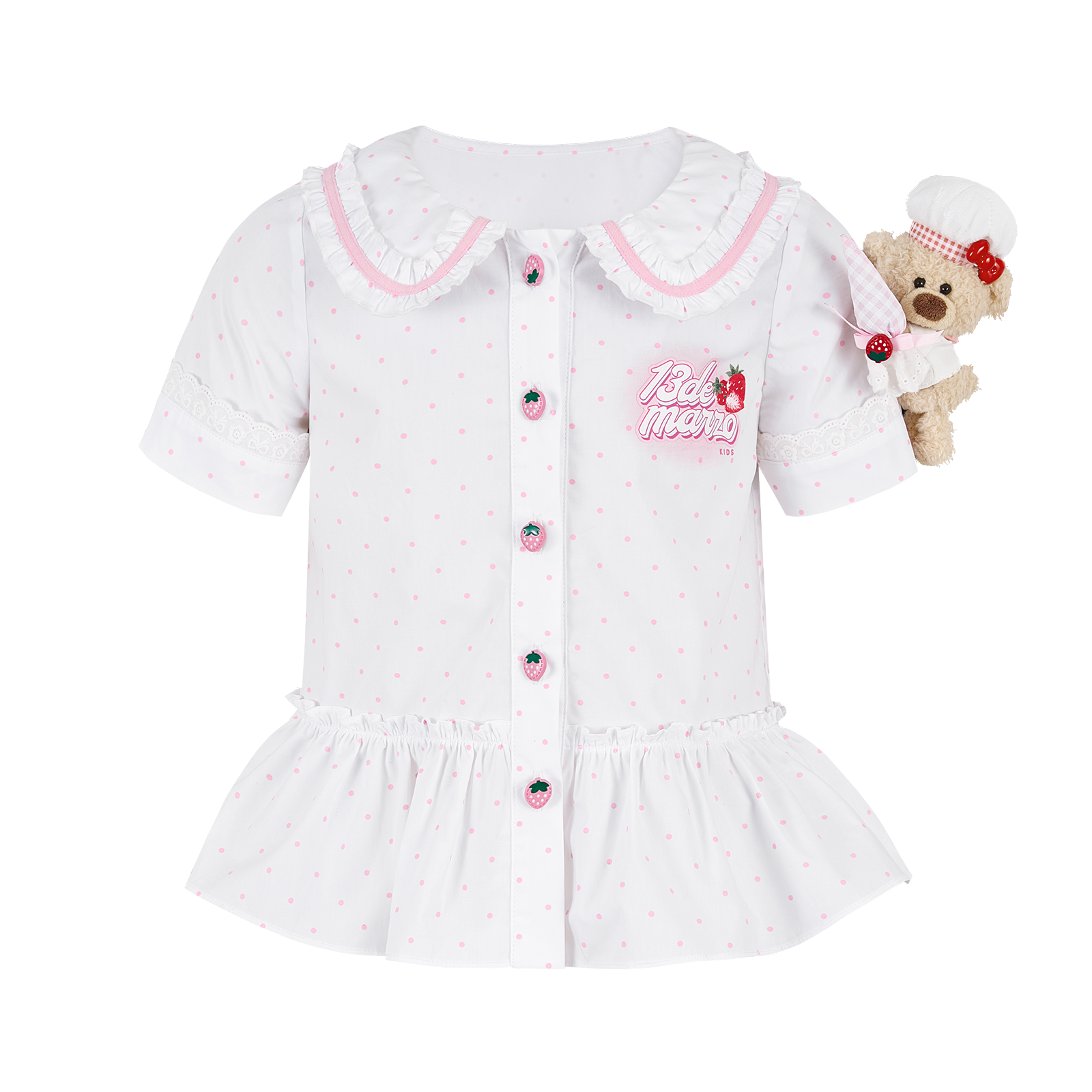 13DE MARZO BabyBear Strawberry Polka Shirt - 13DE MARZO