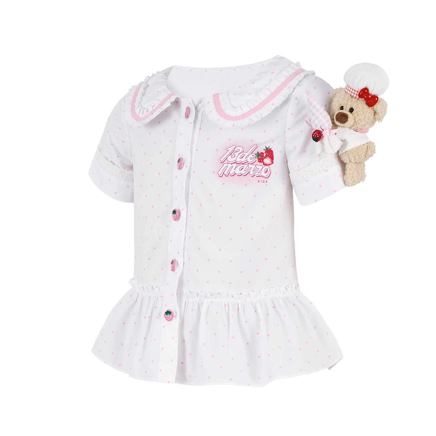 13DE MARZO BabyBear Strawberry Polka Shirt - 13DE MARZO