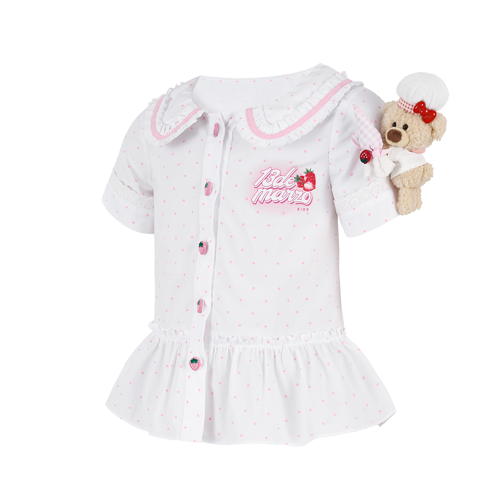 13DE MARZO BabyBear Strawberry Polka Shirt - 13DE MARZO