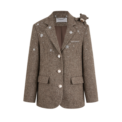13DE MARZO Rhinestone Snowflake Embroidery Blazer Coat Brown - 13DE MARZO