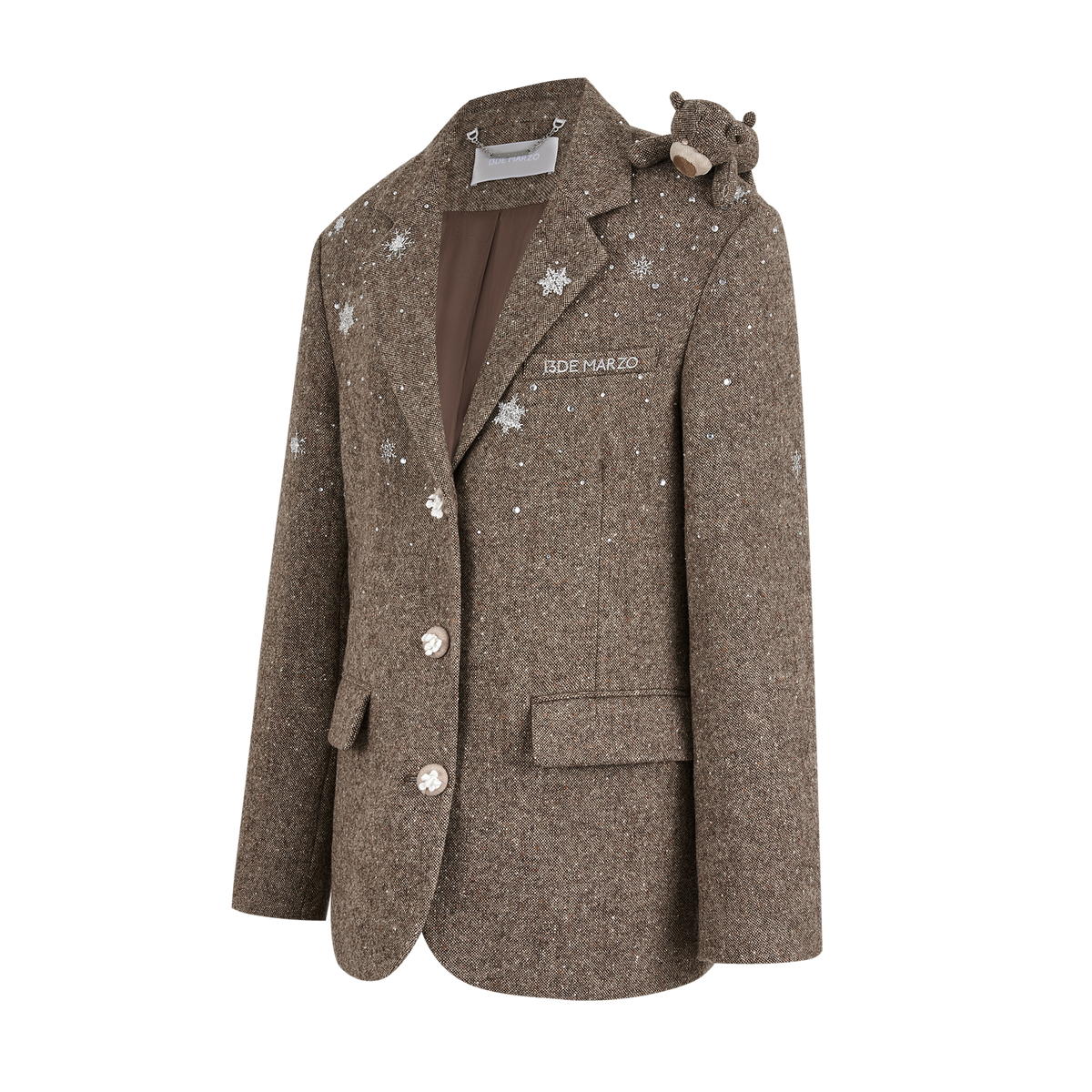 13DE MARZO Rhinestone Snowflake Embroidery Blazer Coat Brown - 13DE MARZO