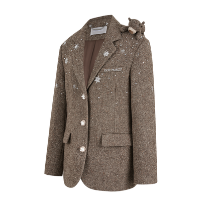 13DE MARZO Rhinestone Snowflake Embroidery Blazer Coat Brown - 13DE MARZO