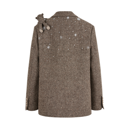 13DE MARZO Rhinestone Snowflake Embroidery Blazer Coat Brown - 13DE MARZO