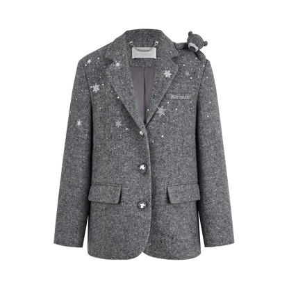 13DE MARZO Rhinestone Snowflake Embroidery Blazer Coat Grey - 13DE MARZO
