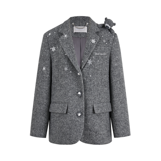 13DE MARZO Rhinestone Snowflake Embroidery Blazer Coat Grey - 13DE MARZO