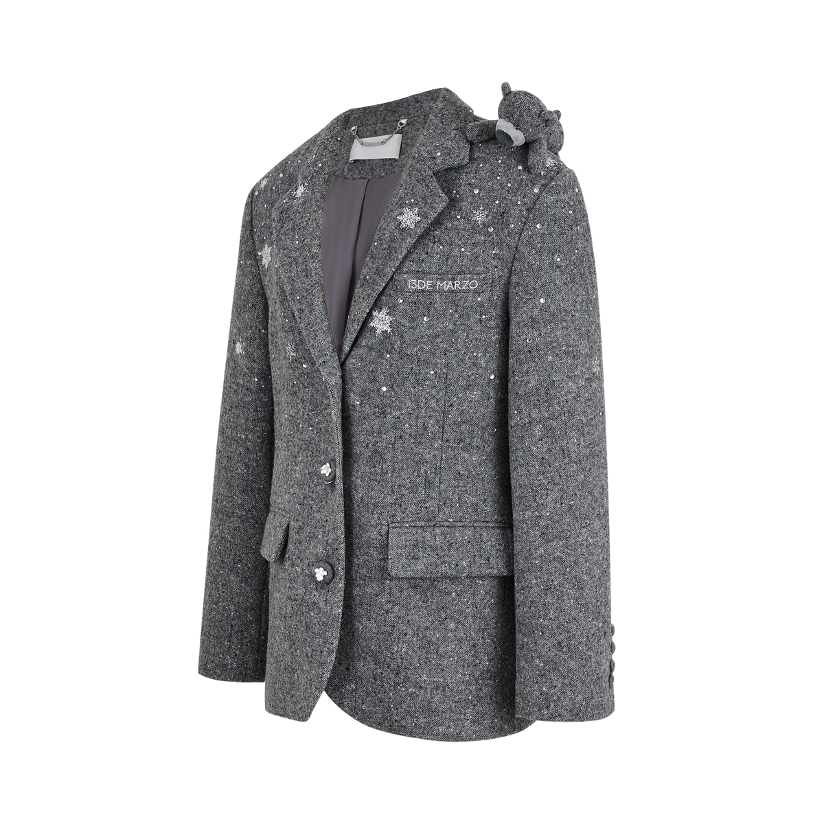 13DE MARZO Rhinestone Snowflake Embroidery Blazer Coat Grey - 13DE MARZO