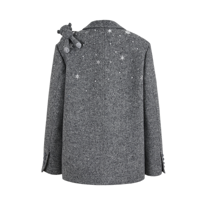 13DE MARZO Rhinestone Snowflake Embroidery Blazer Coat Grey - 13DE MARZO