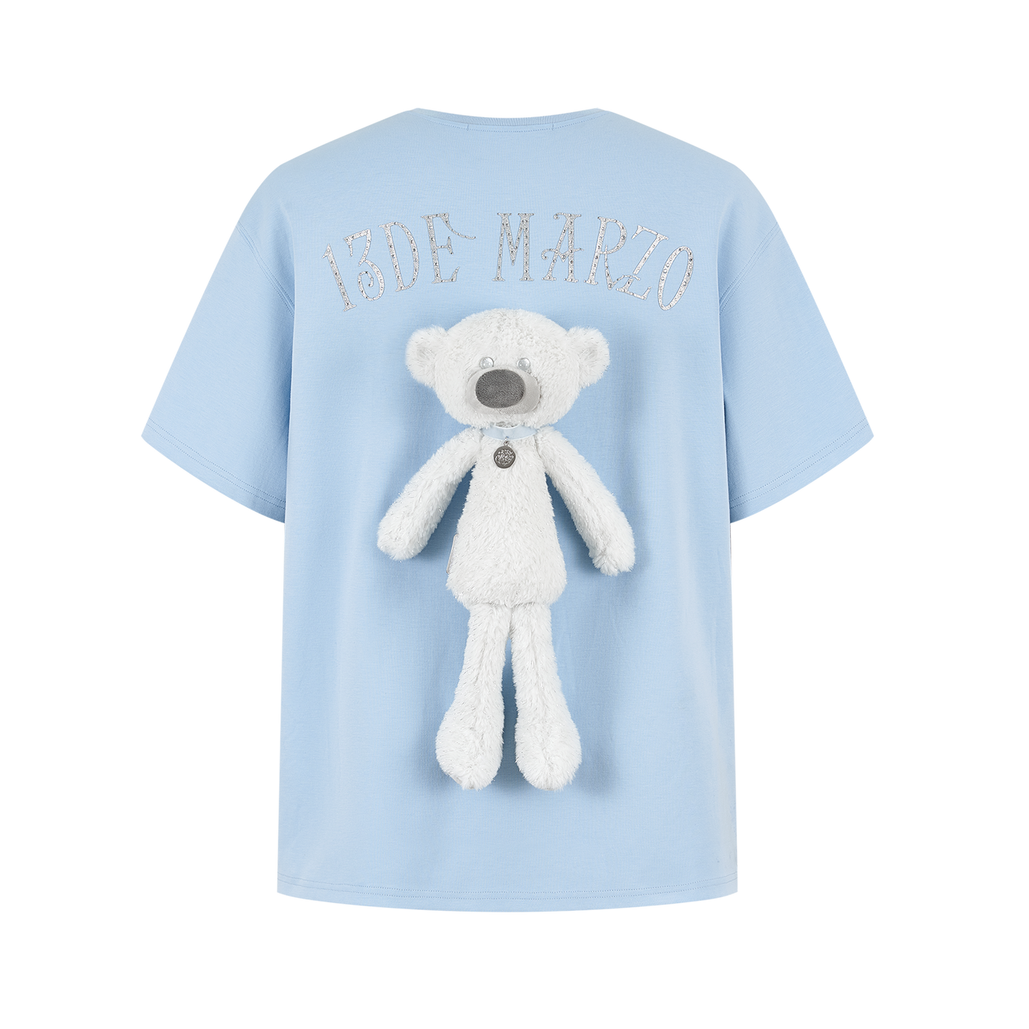 13DE MARZO Shimmer Logo Print Bear T-shirt Blue - 13DE MARZO