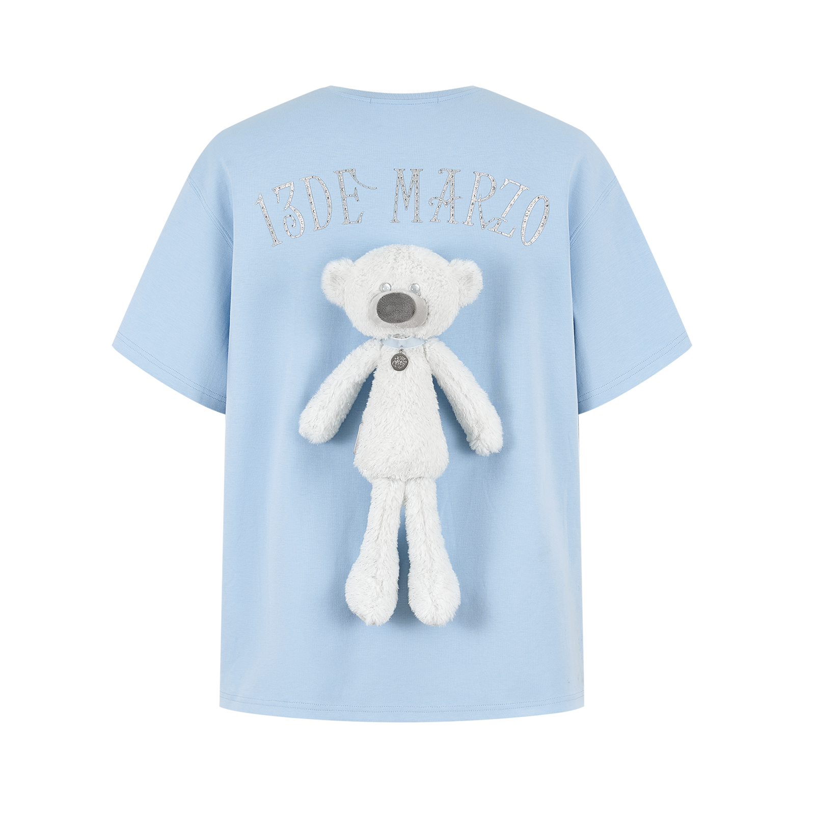 13DE MARZO Shimmer Logo Print Bear T-shirt Blue - 13DE MARZO