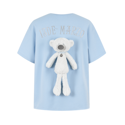 13DE MARZO Shimmer Logo Print Bear T-shirt Blue - 13DE MARZO