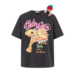 13DE MARZO Bear Graphic Lollipop Tee Dark Grey
