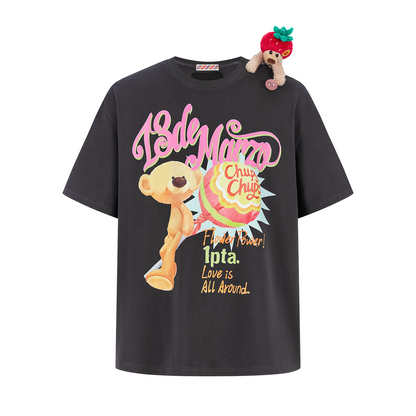 13DE MARZO Bear Graphic Lollipop Tee Dark Grey - 13DE MARZO