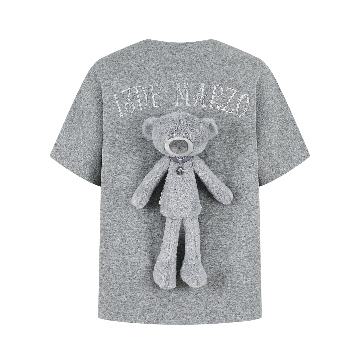 13DE MARZO Shimmer Logo Print Bear T-shirt Grey - 13DE MARZO