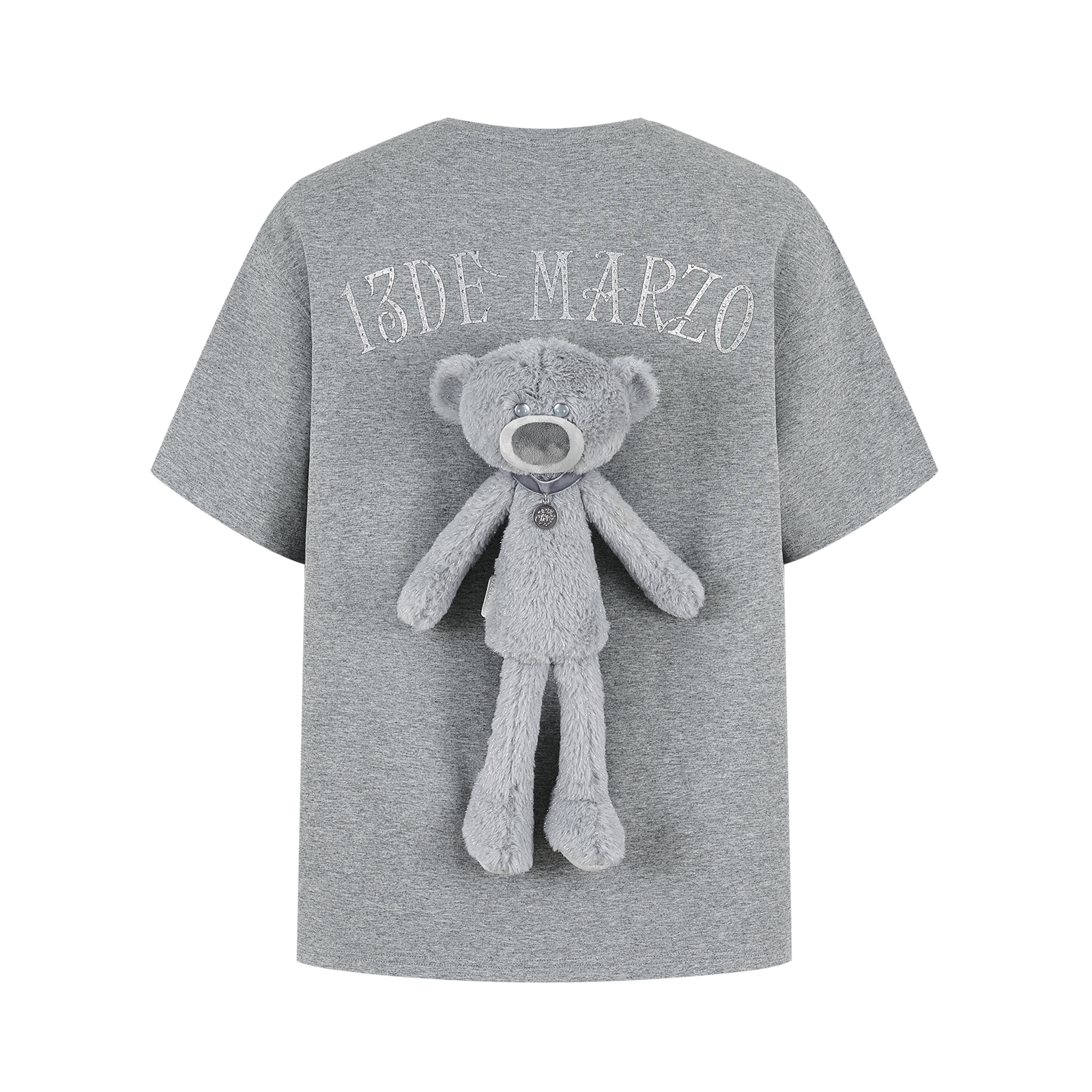 13DE MARZO Shimmer Logo Print Bear T-shirt Grey - 13DE MARZO