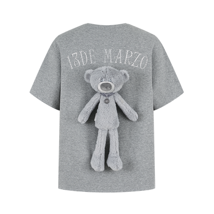 13DE MARZO Shimmer Logo Print Bear T-shirt Grey - 13DE MARZO