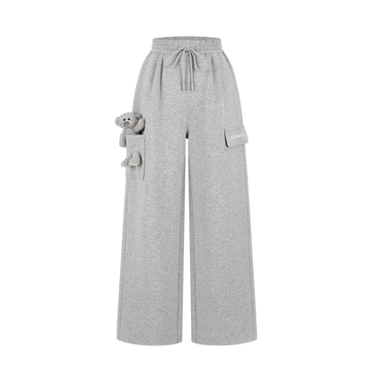 13DE MARZO Pocket Bear Wide-leg Sweatpants Grey - 13DE MARZO