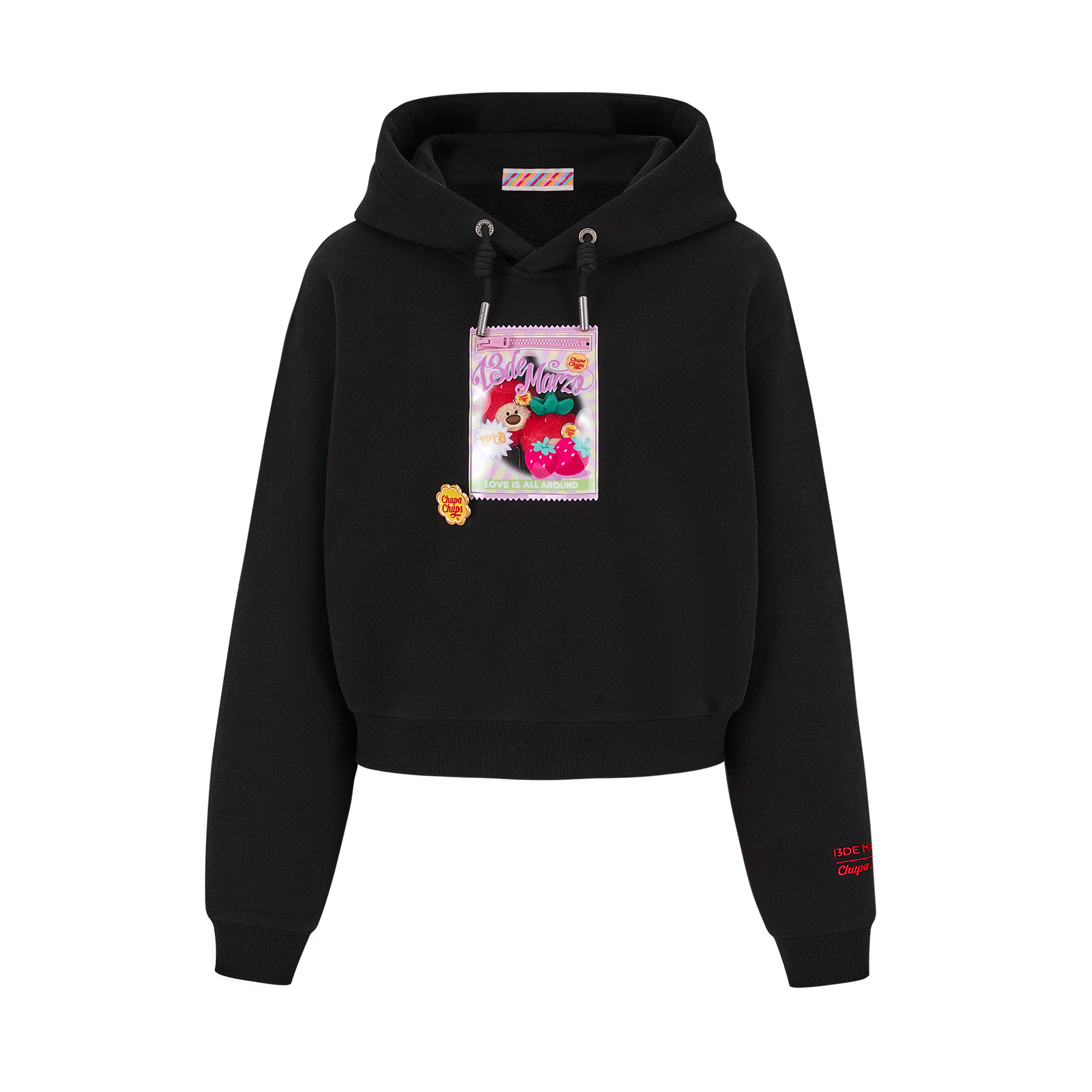 13DE MARZO Lollipop Wrapper Cropped Hoodie Black - 13DE MARZO