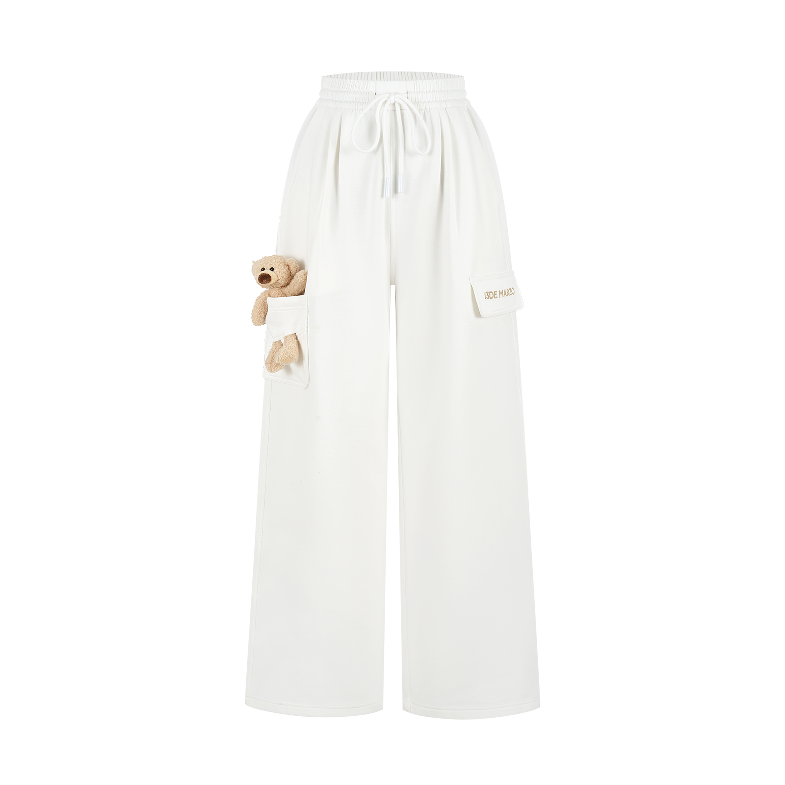13DE MARZO Pocket Bear Wide-leg Sweatpants White - 13DE MARZO