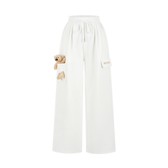13DE MARZO Pocket Bear Wide-leg Sweatpants White