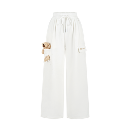13DE MARZO Pocket Bear Wide-leg Sweatpants White - 13DE MARZO
