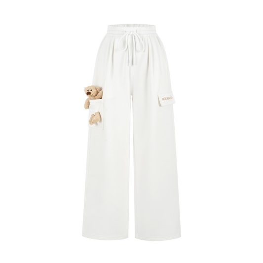 13DE MARZO Pocket Bear Wide-leg Sweatpants White - 13DE MARZO
