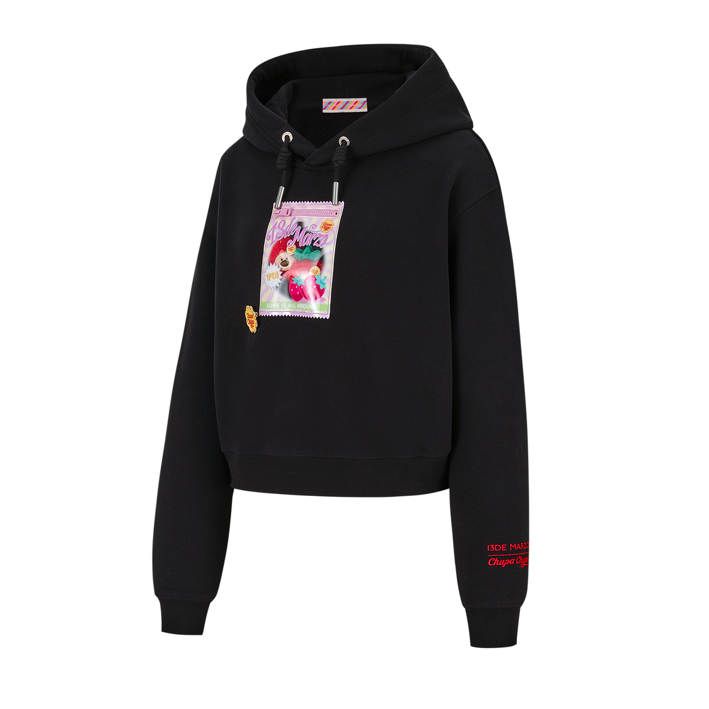 13DE MARZO Lollipop Wrapper Cropped Hoodie Black - 13DE MARZO