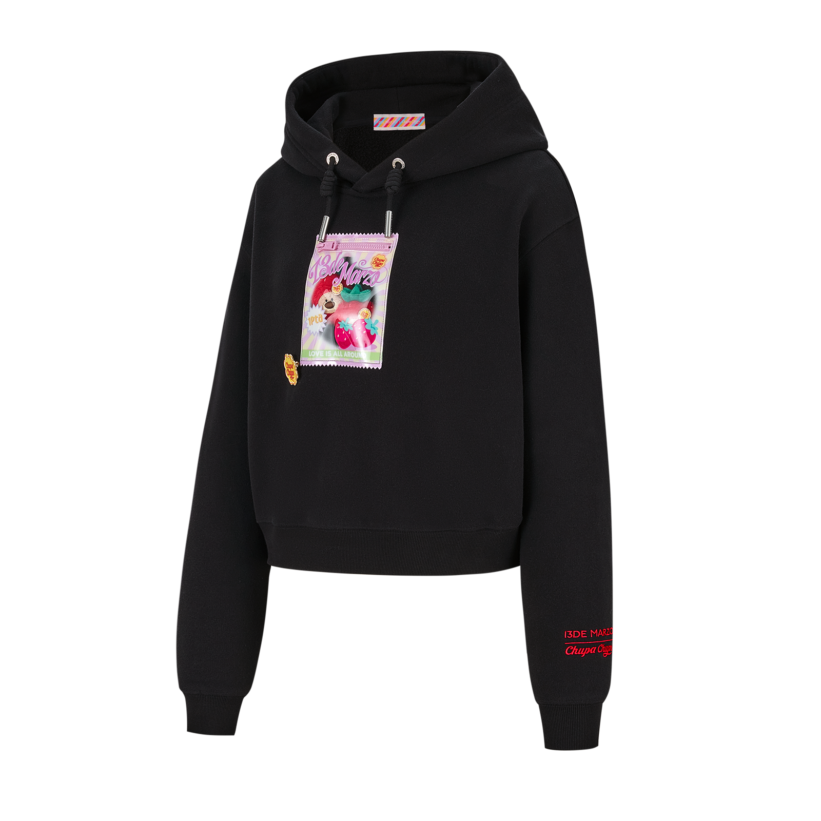 13DE MARZO Lollipop Wrapper Cropped Hoodie Black - 13DE MARZO