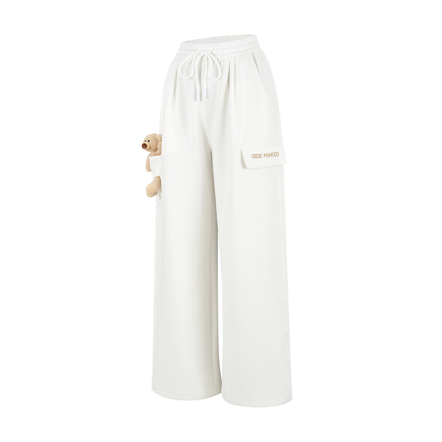 13DE MARZO Pocket Bear Wide-leg Sweatpants White - 13DE MARZO