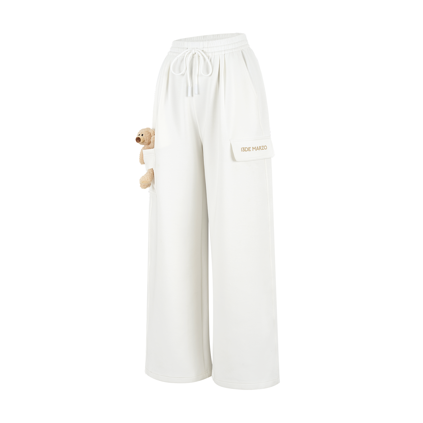 13DE MARZO Pocket Bear Wide-leg Sweatpants White - 13DE MARZO