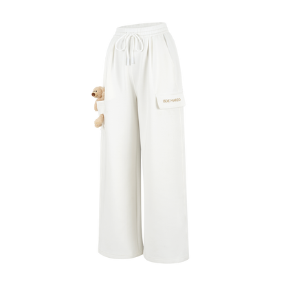 13DE MARZO Pocket Bear Wide-leg Sweatpants White - 13DE MARZO