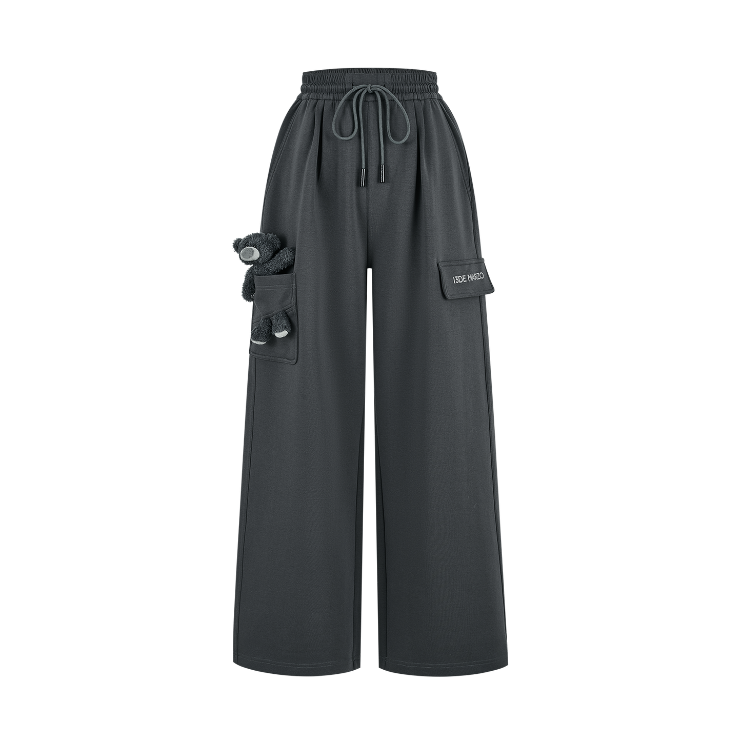 13DE MARZO Pocket Bear Wide-leg Sweatpants Dark Grey - 13DE MARZO