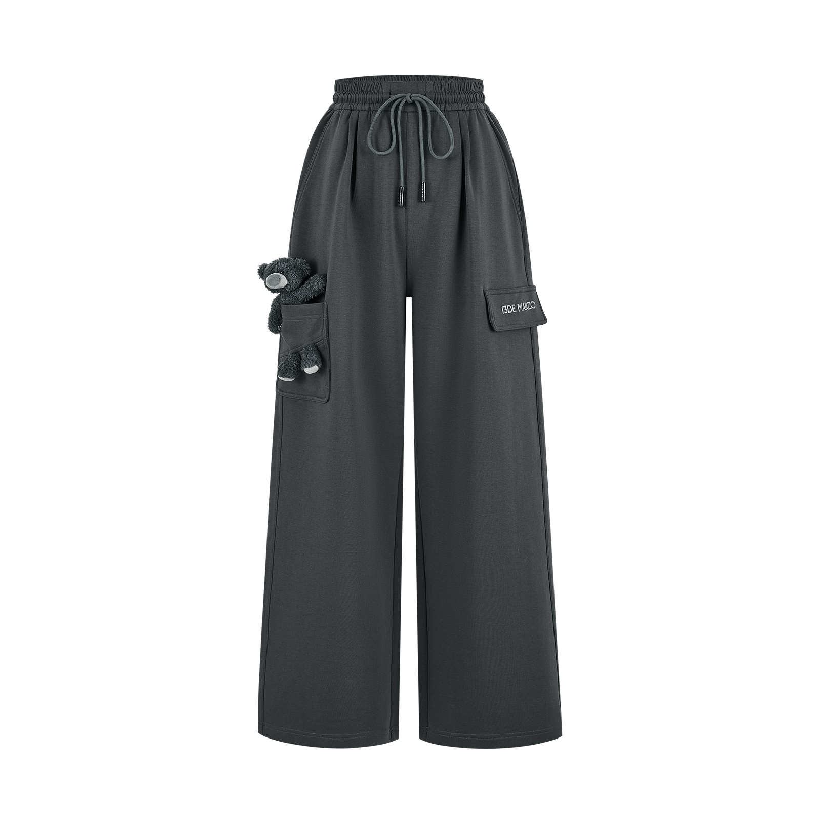 13DE MARZO Pocket Bear Wide-leg Sweatpants Dark Grey - 13DE MARZO