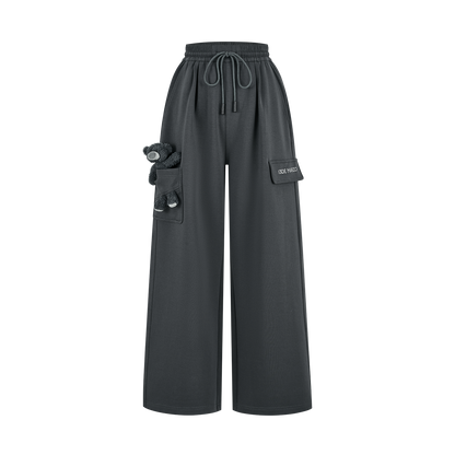 13DE MARZO Pocket Bear Wide-leg Sweatpants Dark Grey - 13DE MARZO