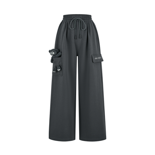 13DE MARZO Pocket Bear Wide-leg Sweatpants Dark Grey - 13DE MARZO