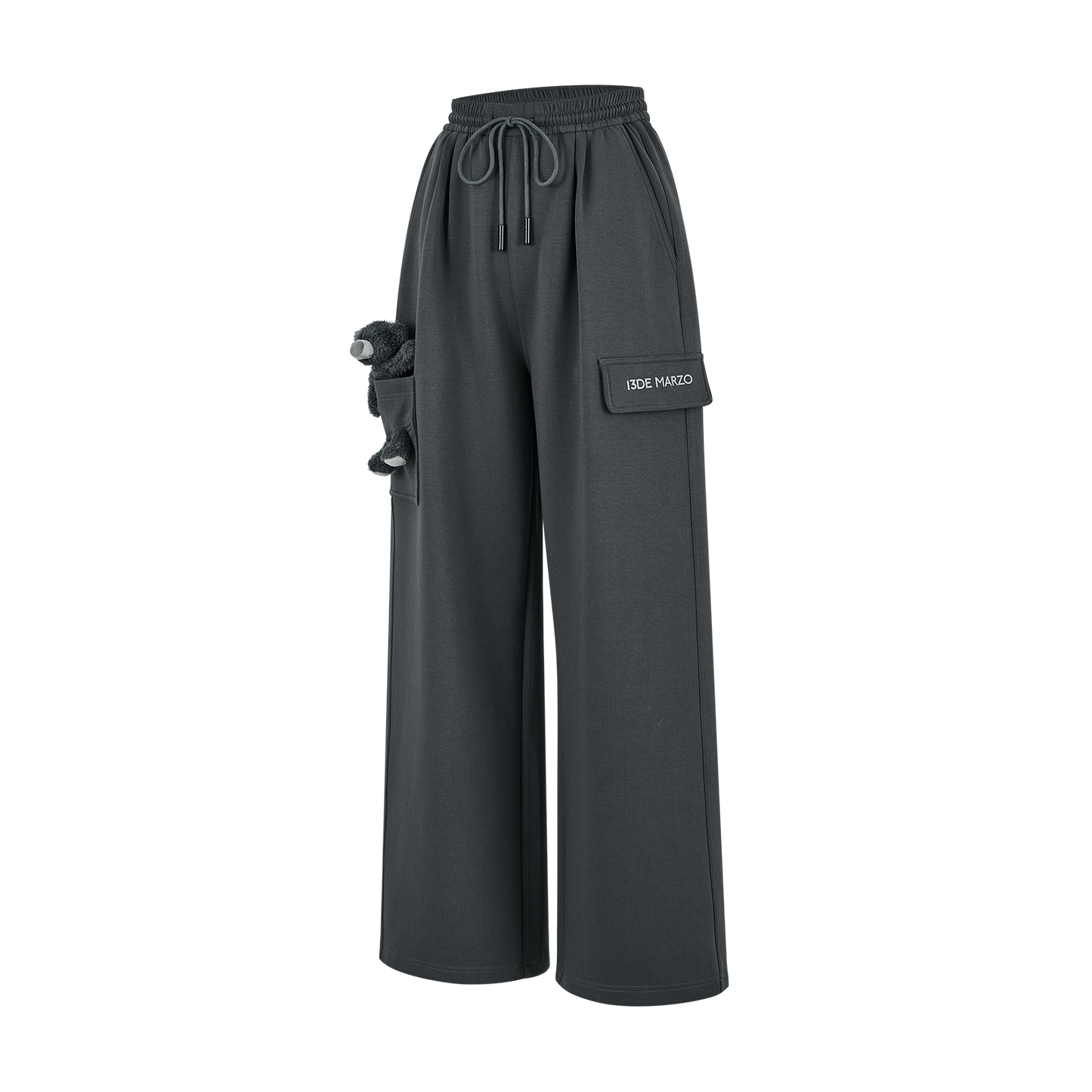 13DE MARZO Pocket Bear Wide-leg Sweatpants Dark Grey - 13DE MARZO