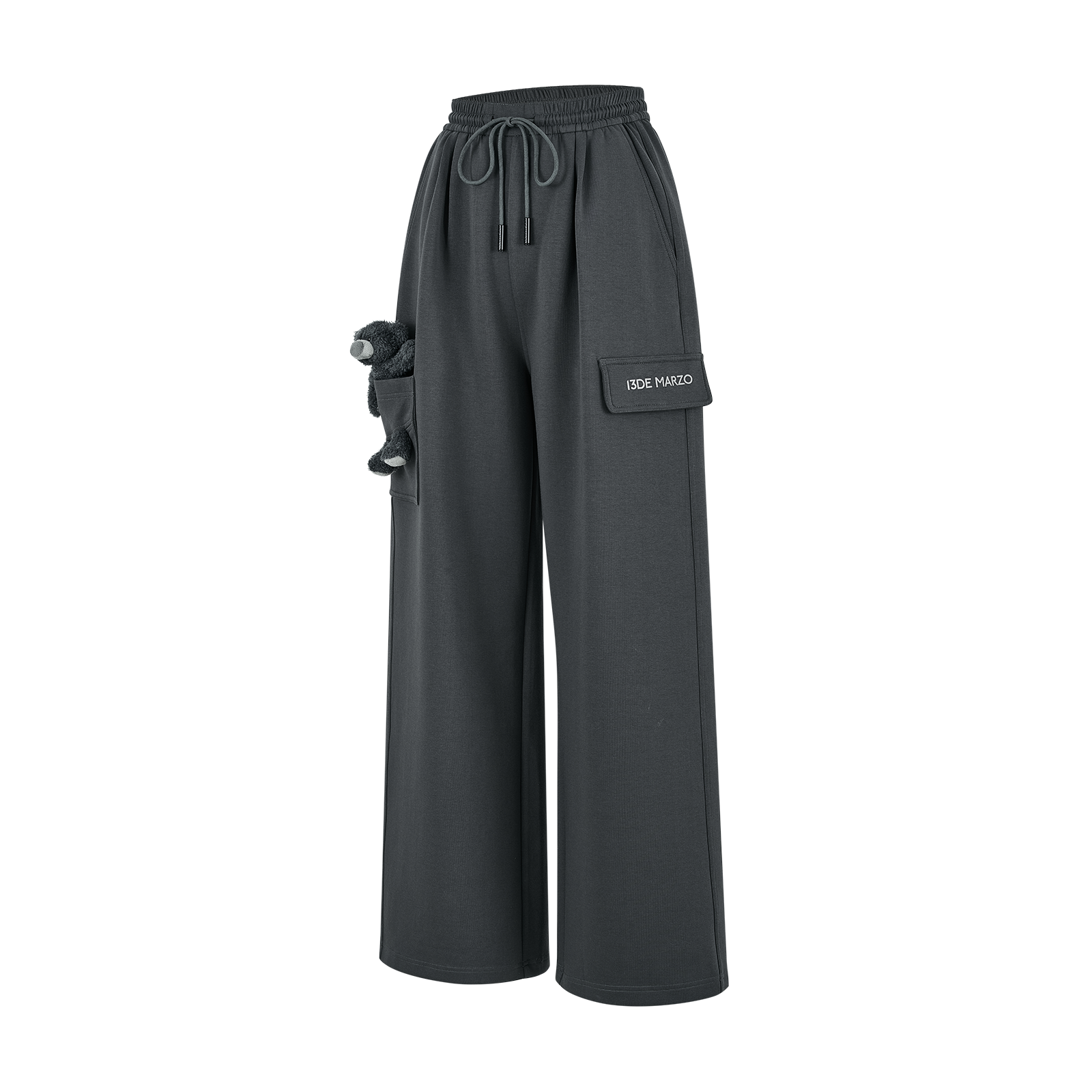 13DE MARZO Pocket Bear Wide-leg Sweatpants Dark Grey - 13DE MARZO