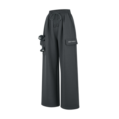 13DE MARZO Pocket Bear Wide-leg Sweatpants Dark Grey - 13DE MARZO