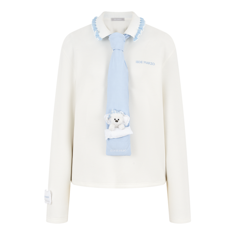 13DE MARZO Nighty Night Bear Long-Sleeve Polo White
