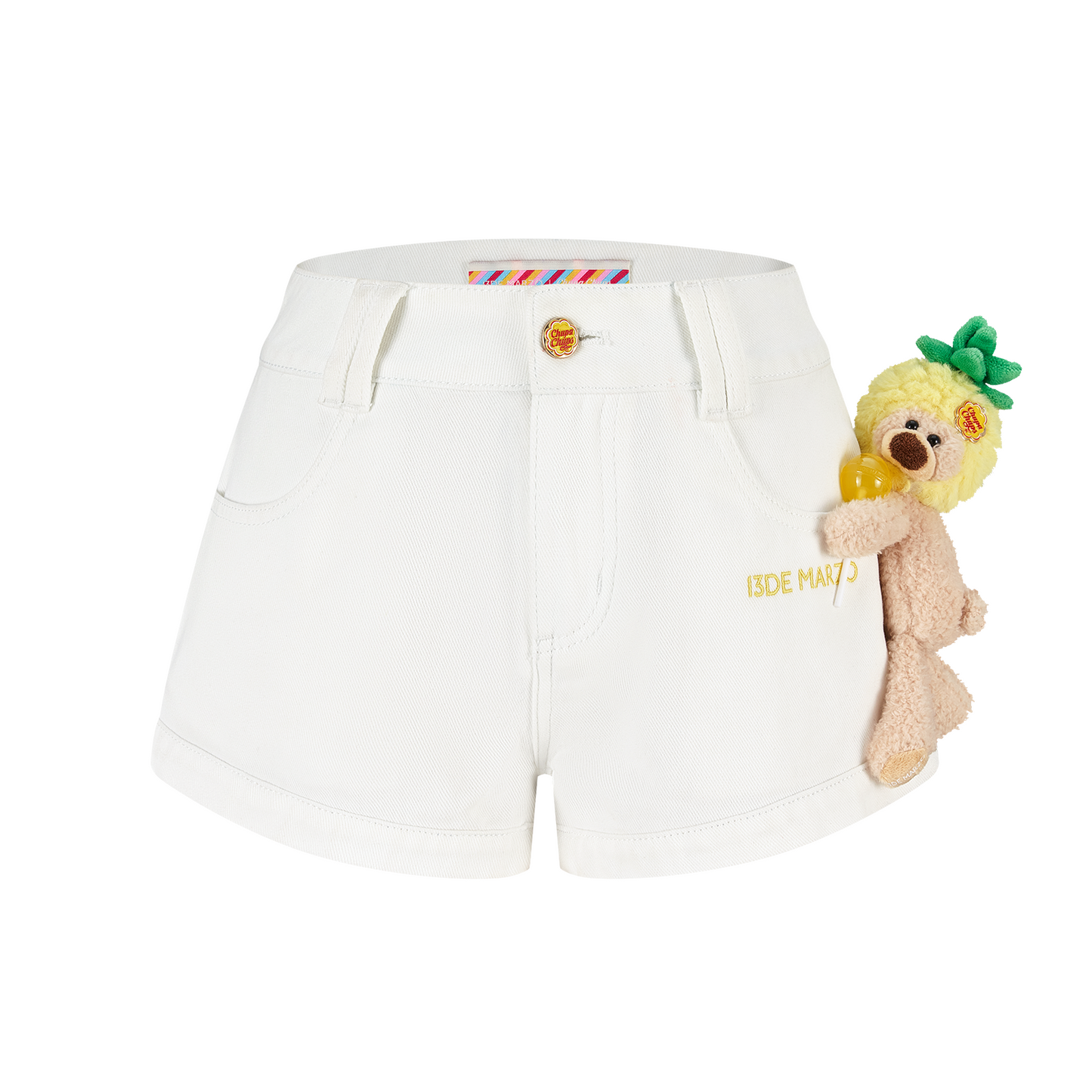 13DE MARZO Lollipop V-Waist Slim-Fit Shorts White - 13DE MARZO