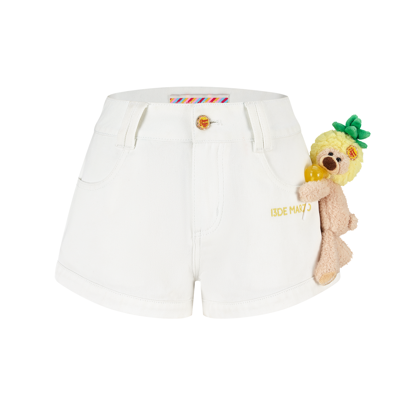 13DE MARZO Lollipop V-Waist Slim-Fit Shorts White - 13DE MARZO