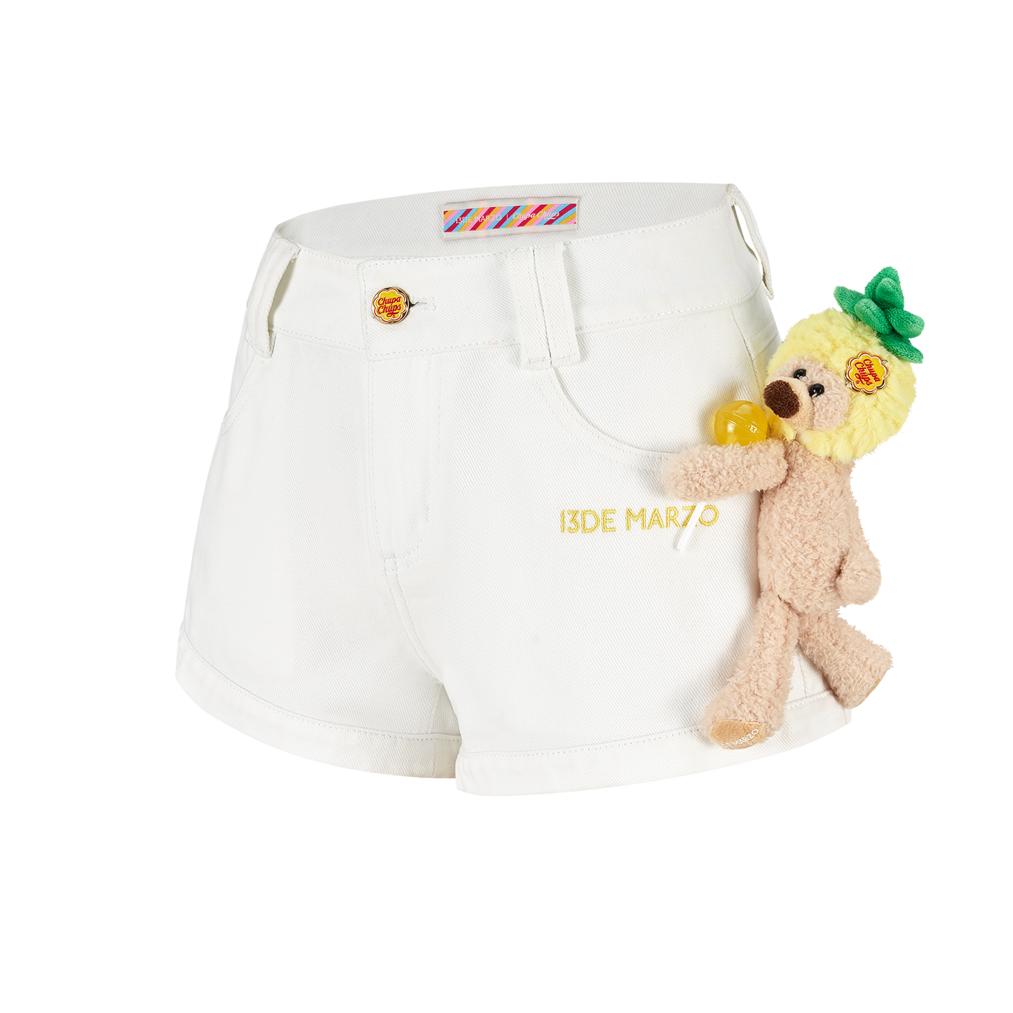 13DE MARZO Lollipop V-Waist Slim-Fit Shorts White - 13DE MARZO