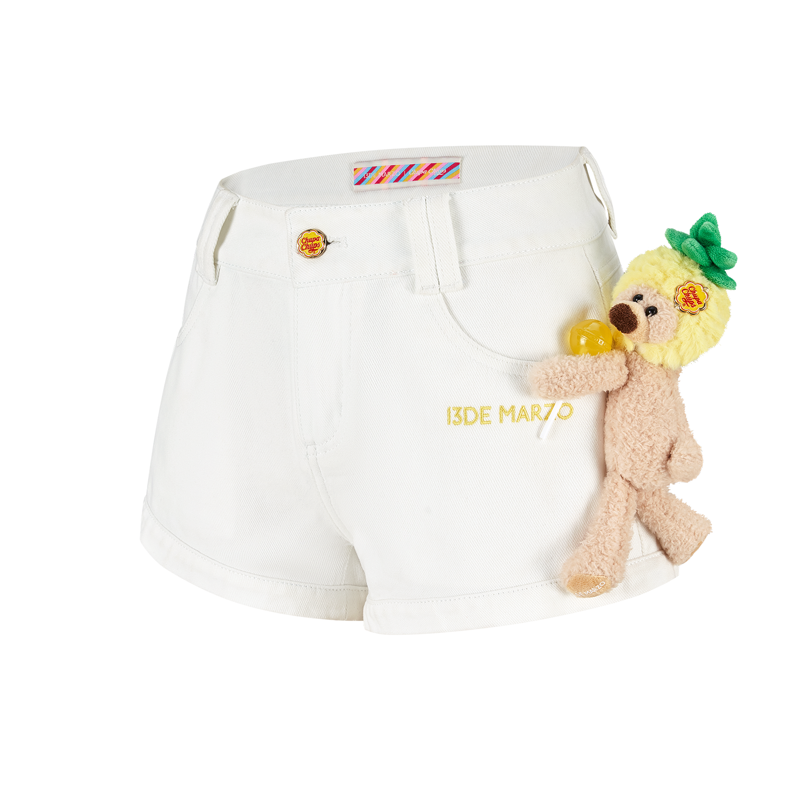 13DE MARZO Lollipop V-Waist Slim-Fit Shorts White - 13DE MARZO
