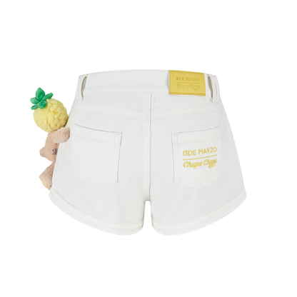 13DE MARZO Lollipop V-Waist Slim-Fit Shorts White - 13DE MARZO