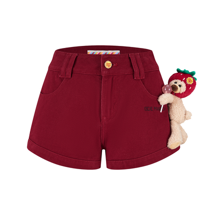 13DE MARZO Lollipop V-Waist Slim-Fit Shorts Red - 13DE MARZO