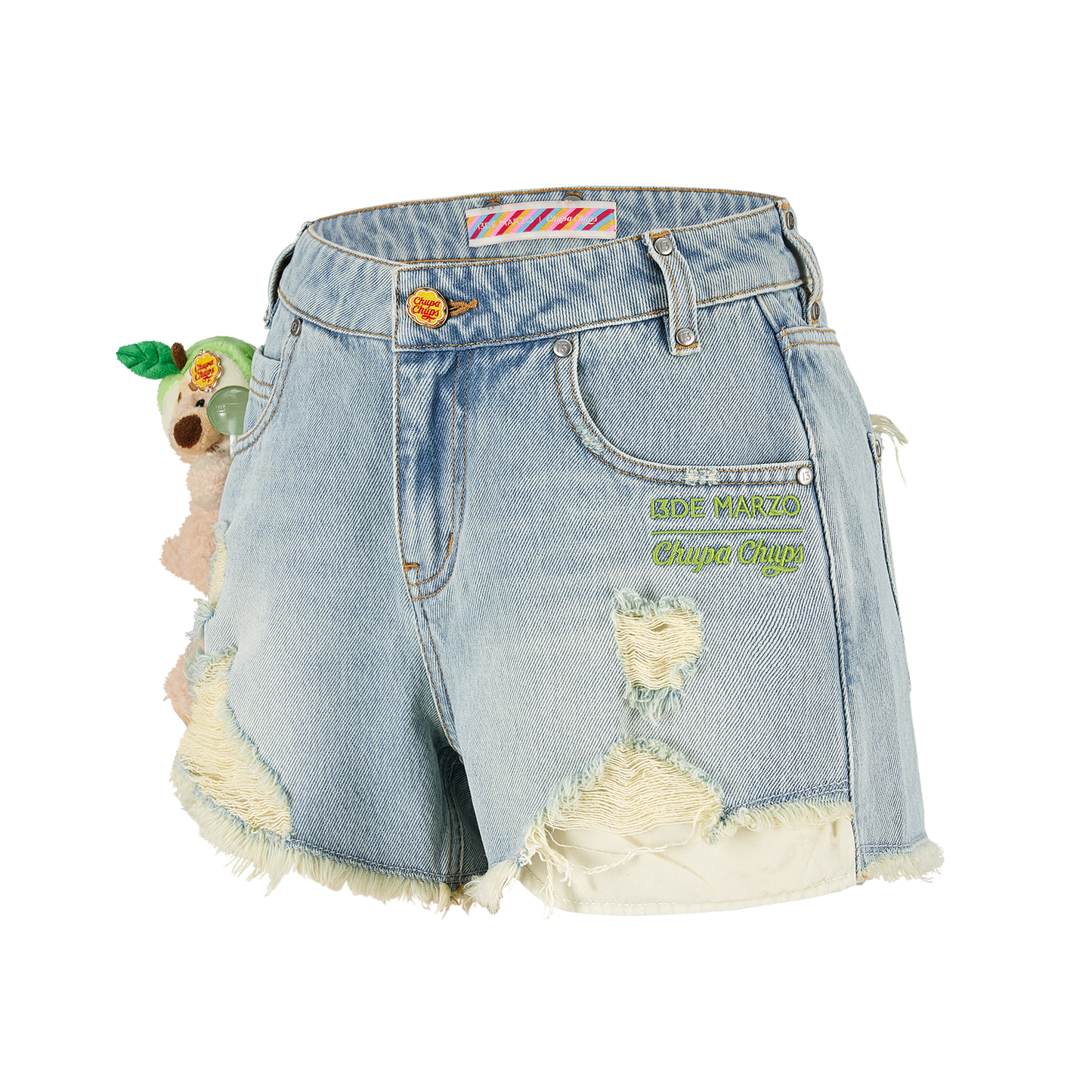 13DE MARZO Lollipop Distressed Denim Shorts Blue - 13DE MARZO